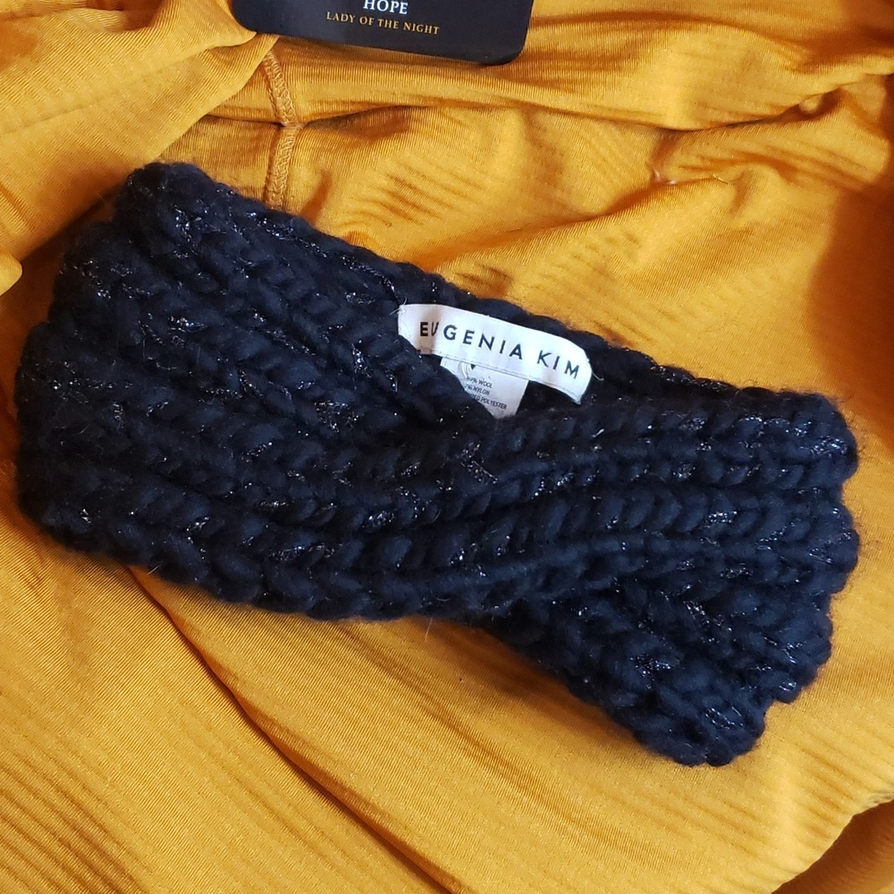 Eugenia Kim Lula Wool Knit Braided Twist Head Wrap Ear Warmer Black Sparkle $115